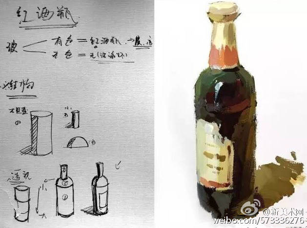 静物色彩中如何画好酒瓶?